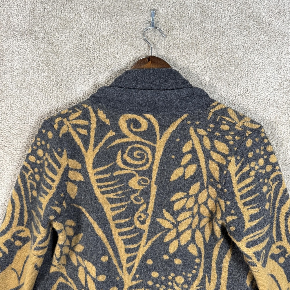 Icelandic Design Sweater Womens Small Gray Mustard‎ Wool Blend Cardigan Coatigan - Picture 9 of 10